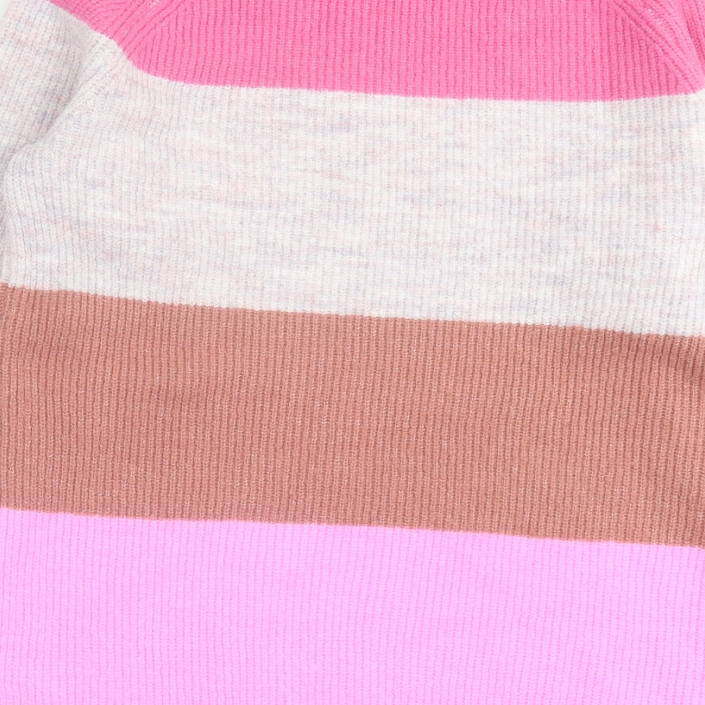 Dorothy Perkins Womens Pink Roll Neck Striped Acrylic Pullover Jumper Size 14
