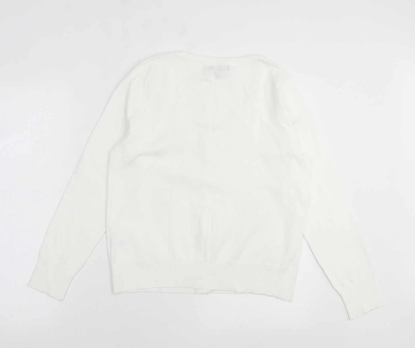 TU Womens White Crew Neck  Cotton Cardigan Jumper Size 14