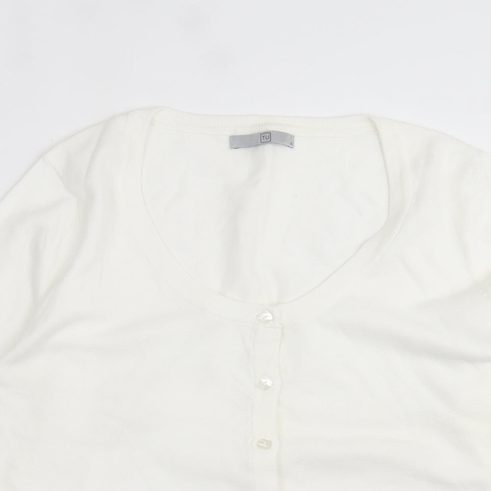 TU Womens White Crew Neck  Cotton Cardigan Jumper Size 14