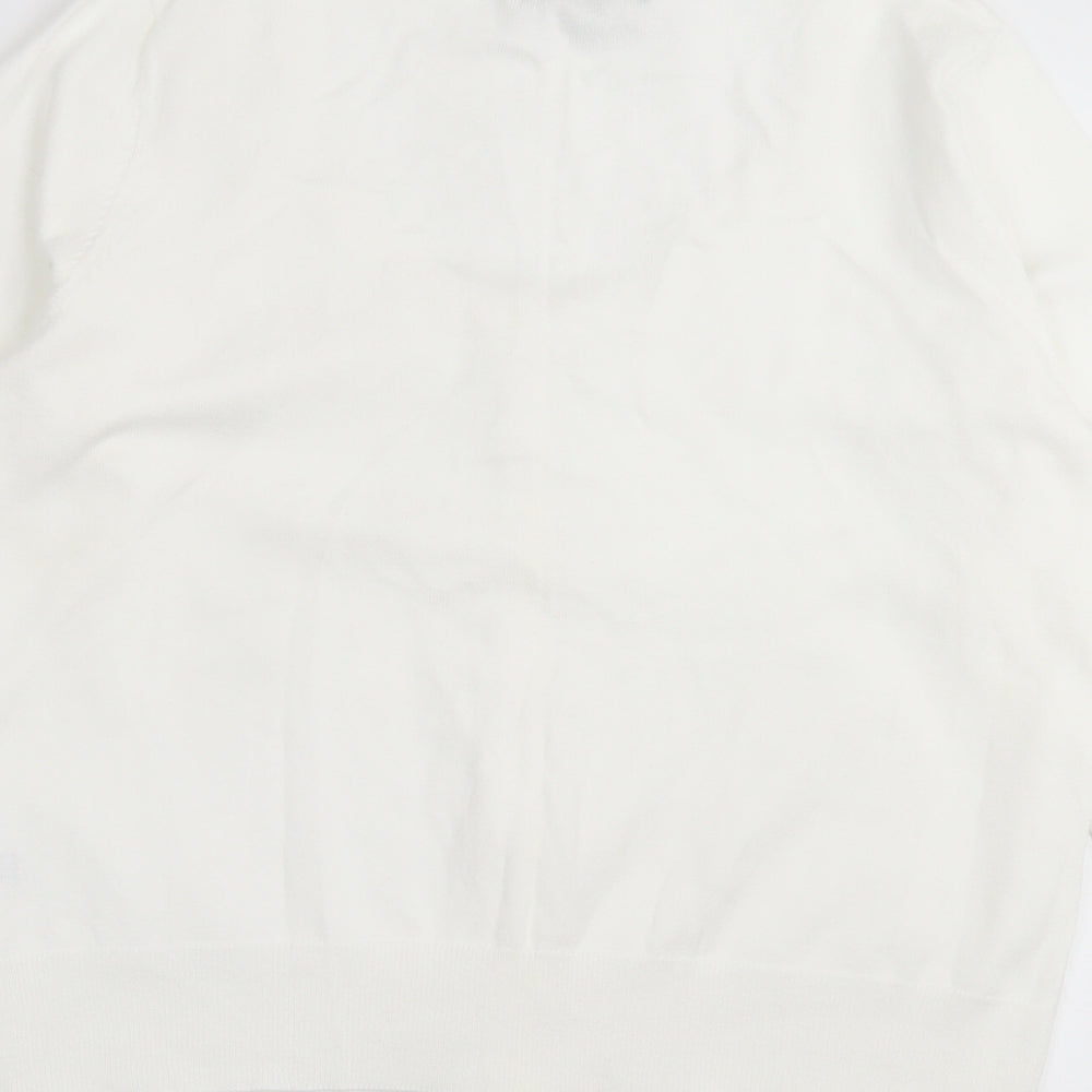 TU Womens White Crew Neck  Cotton Cardigan Jumper Size 14