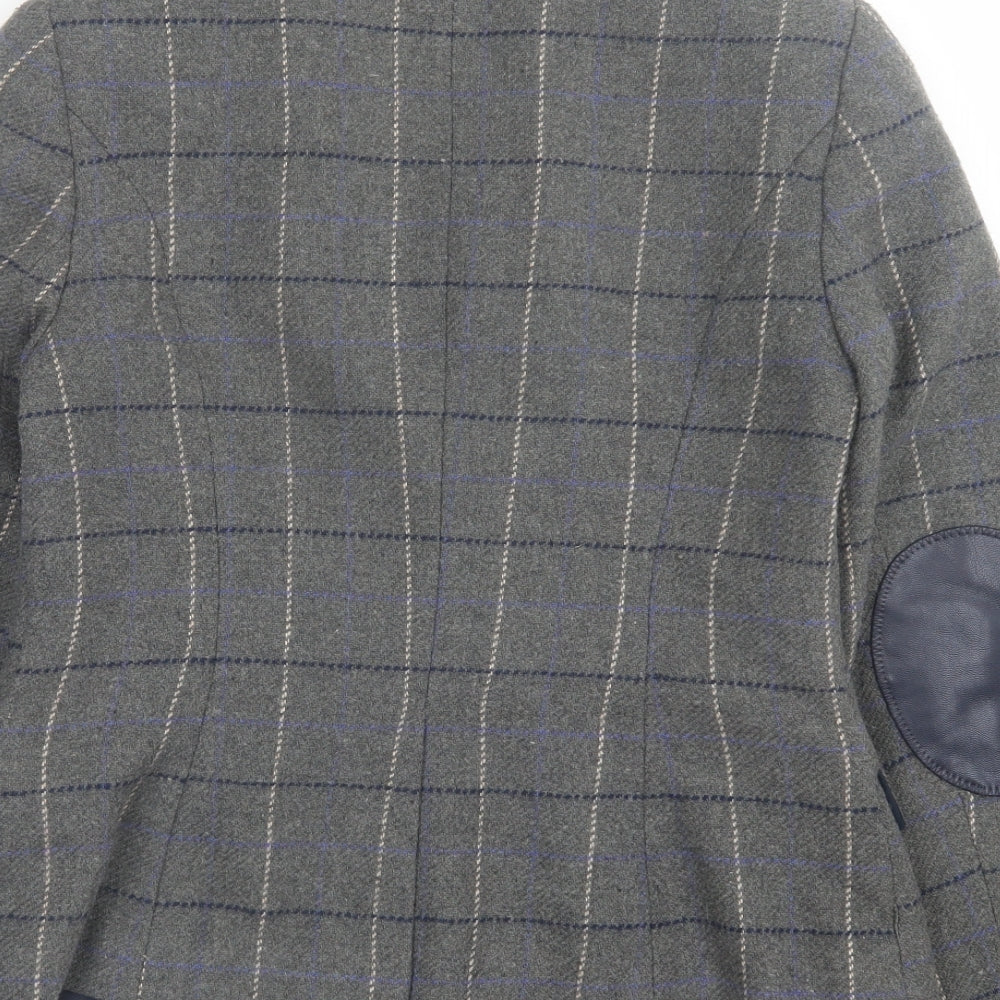 TU Womens Grey Plaid  Jacket Blazer Size 10  Button