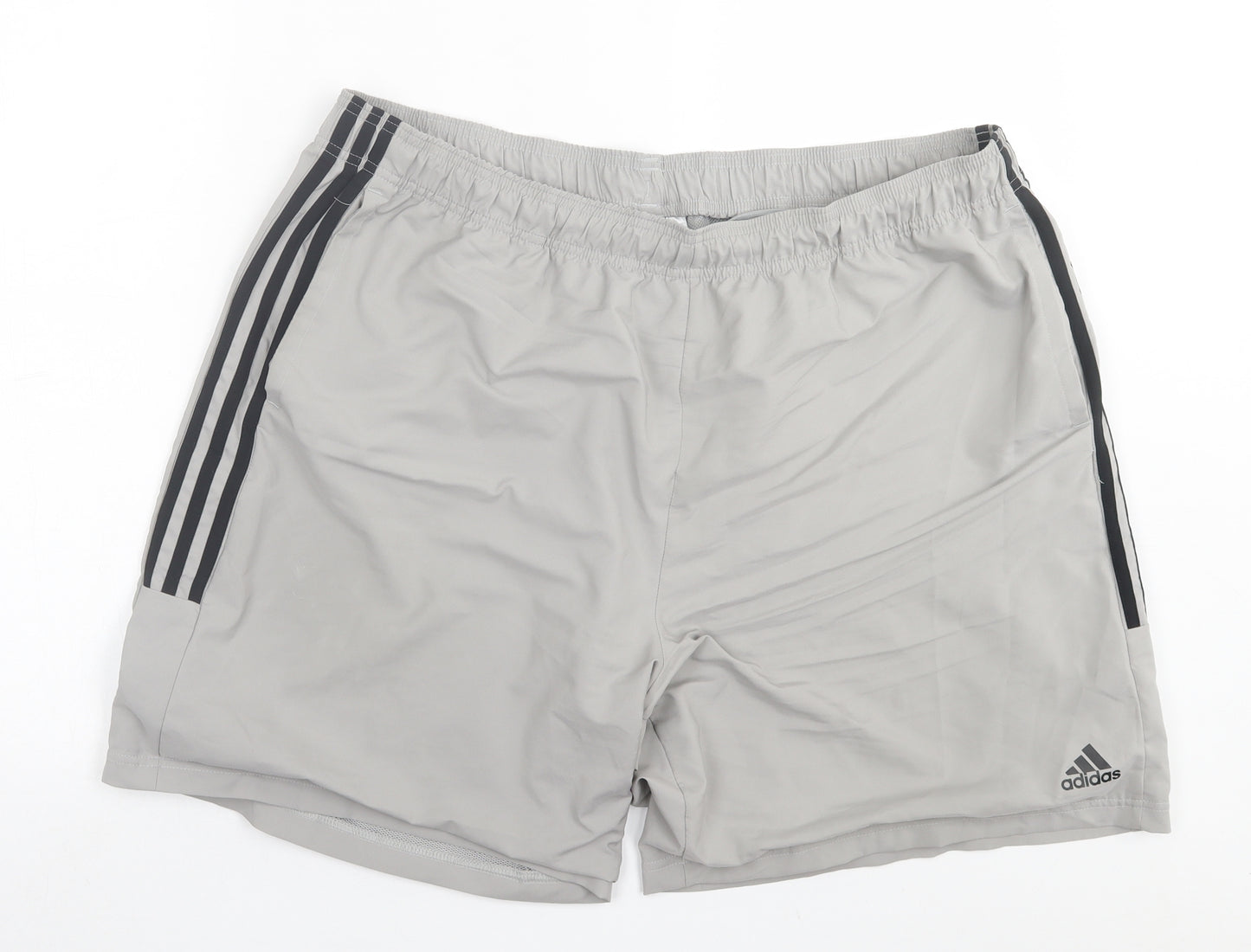 adidas Mens Grey Striped Polyester Sweat Shorts Size 2XL L9 in Regular Tie