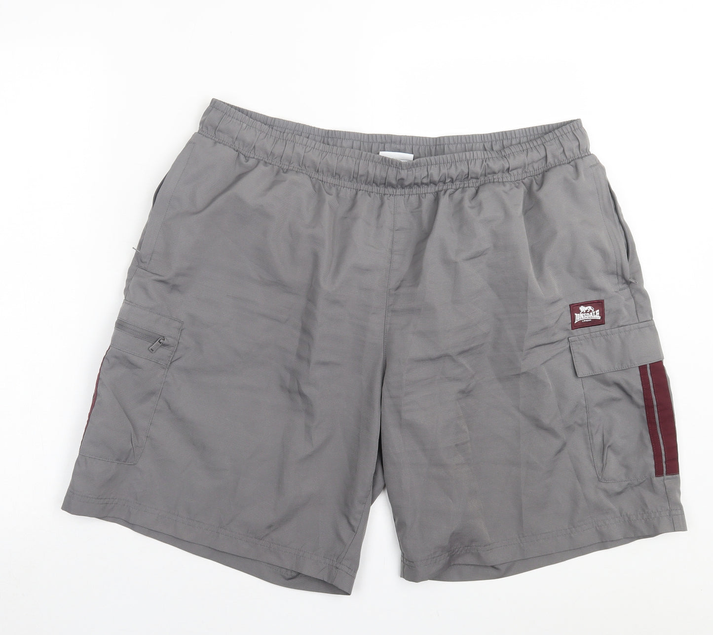 Lonsdale Mens Grey Striped Polyester Sweat Shorts Size 2XL L8 in Regular Tie