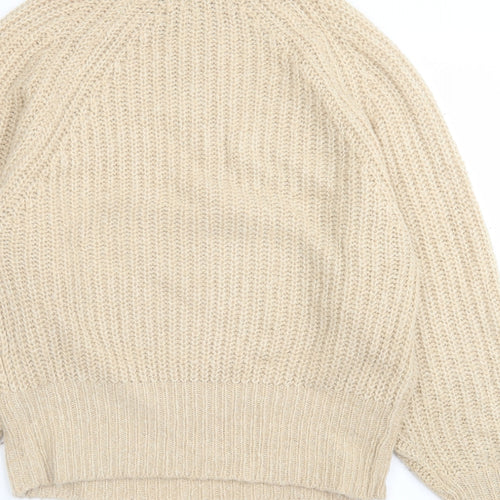brave sould Womens Beige High Neck  Acrylic Pullover Jumper Size S
