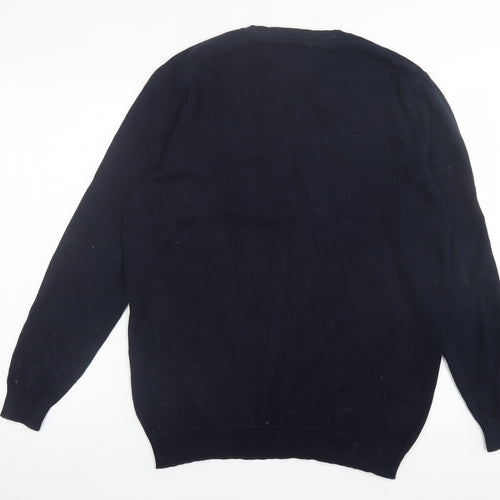 George Mens Blue V-Neck  Cotton Pullover Jumper Size M