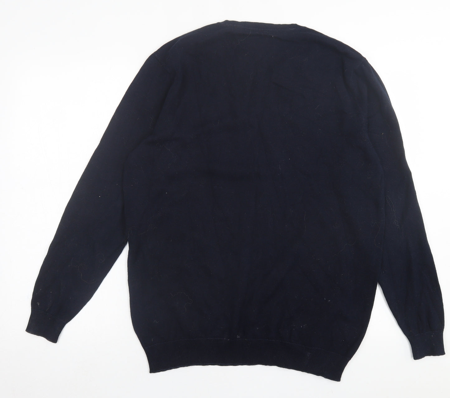 George Mens Blue V-Neck  Cotton Pullover Jumper Size M