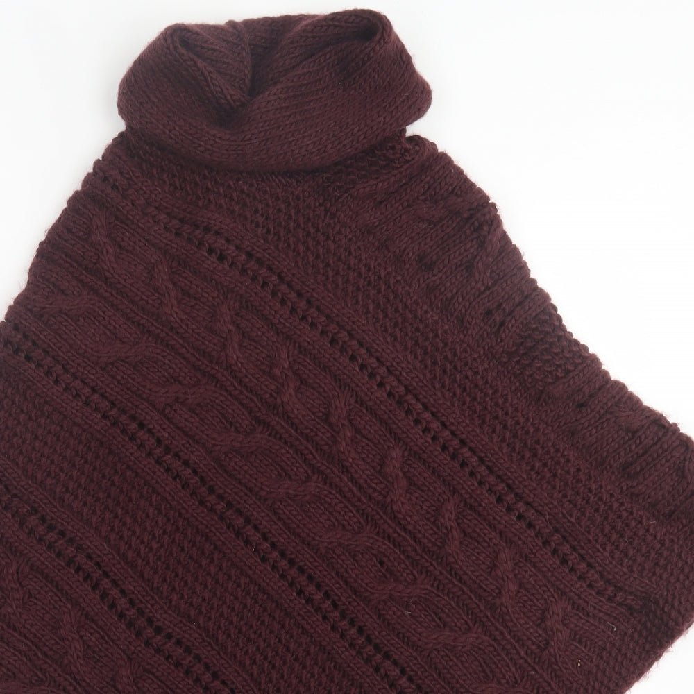 Warehouse Womens Purple Roll Neck  Acrylic Cape Jumper One Size