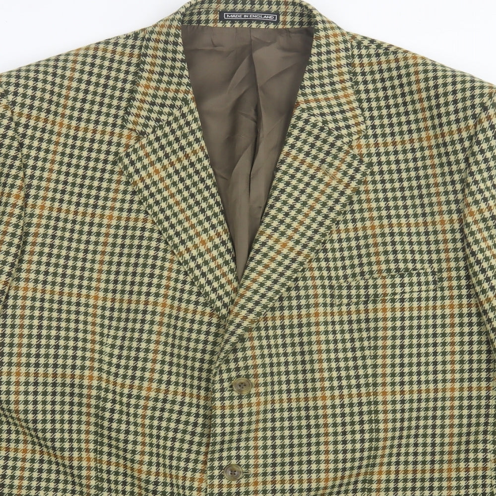 john G Hardy Mens Brown Plaid Wool Jacket Suit Jacket Size 46