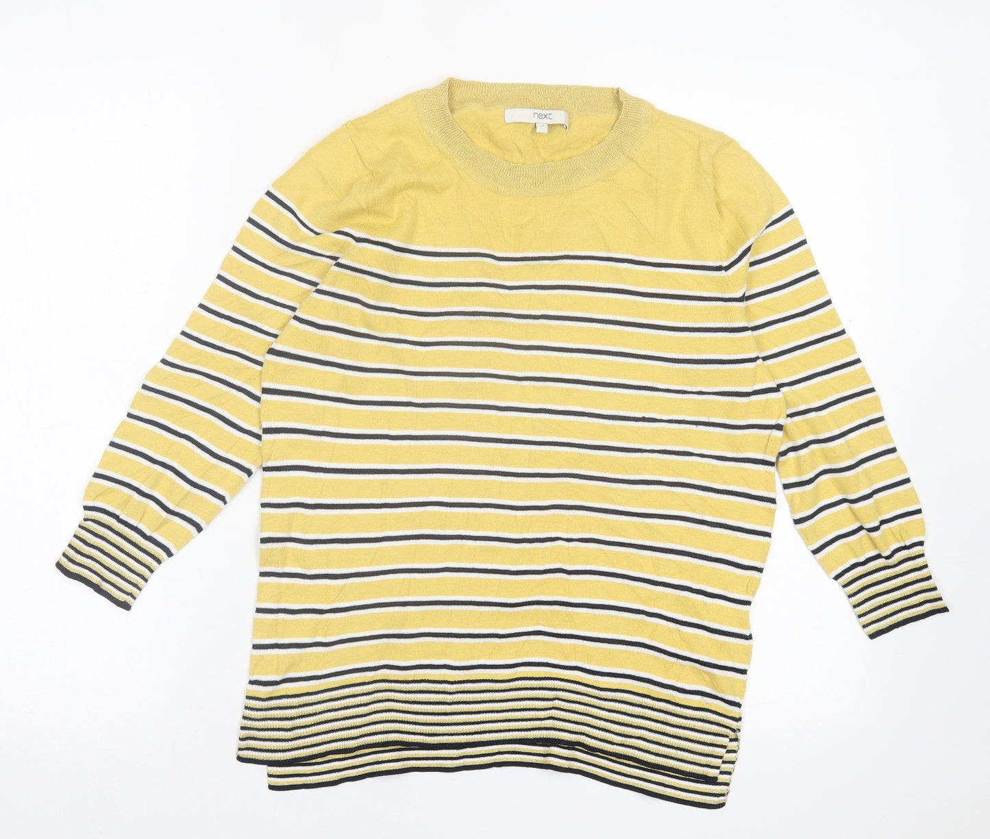 NEXT Womens Yellow Crew Neck Striped Cotton Pullover Jumper Size 12
