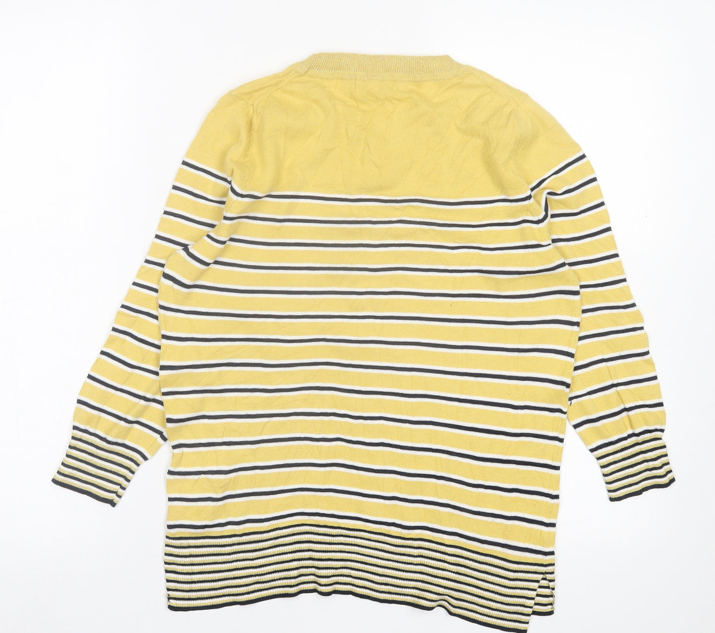 NEXT Womens Yellow Crew Neck Striped Cotton Pullover Jumper Size 12