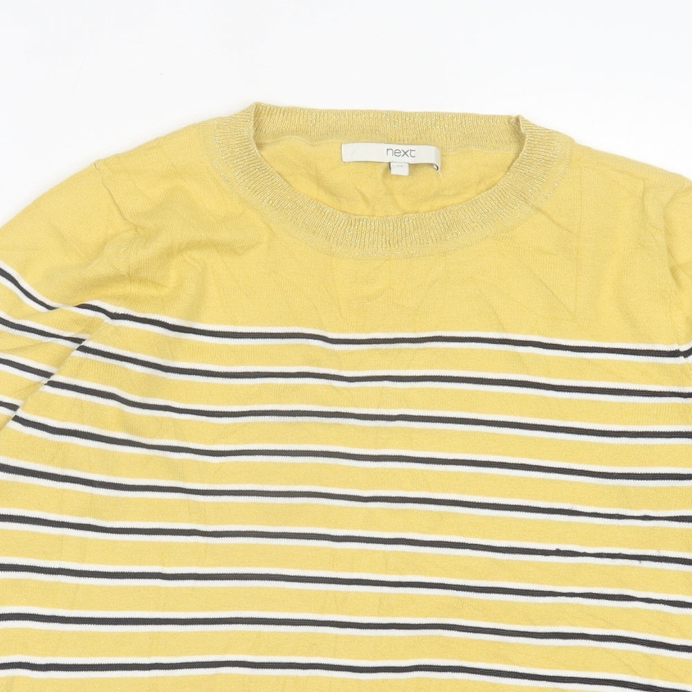 NEXT Womens Yellow Crew Neck Striped Cotton Pullover Jumper Size 12