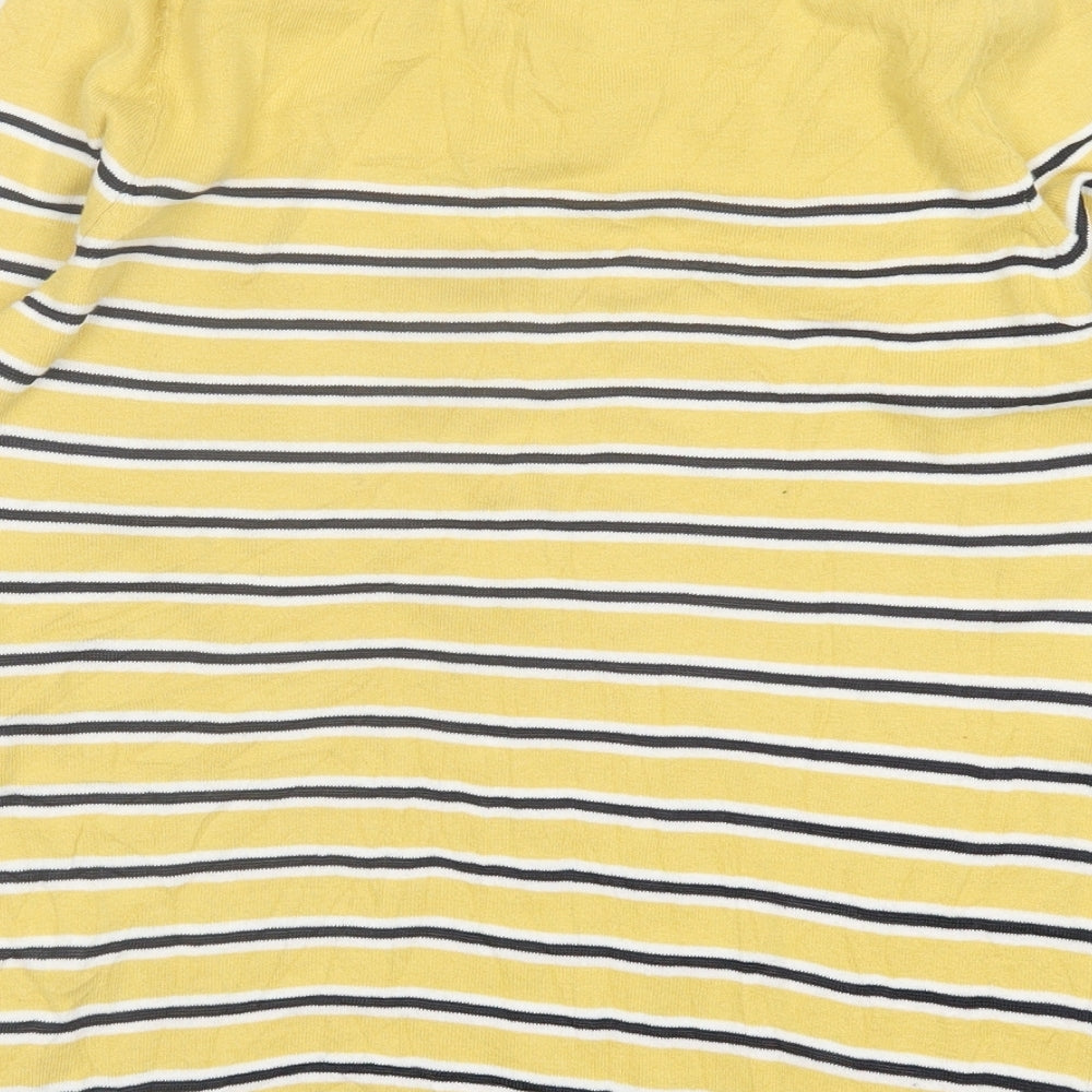 NEXT Womens Yellow Crew Neck Striped Cotton Pullover Jumper Size 12