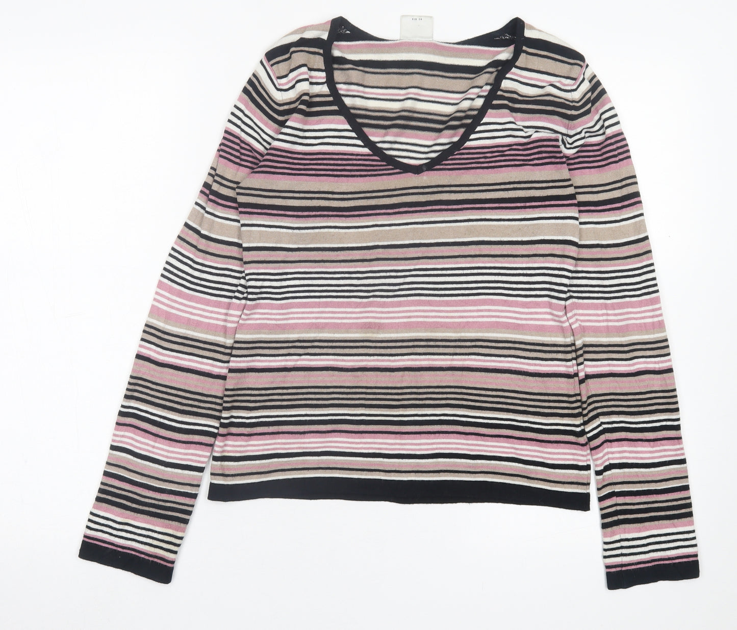 NEXT Womens Pink V-Neck Striped Viscose Pullover Jumper Size 10