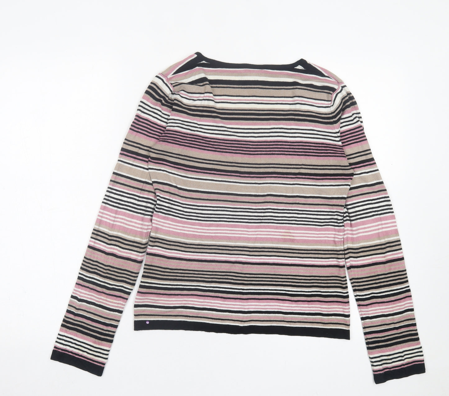 NEXT Womens Pink V-Neck Striped Viscose Pullover Jumper Size 10