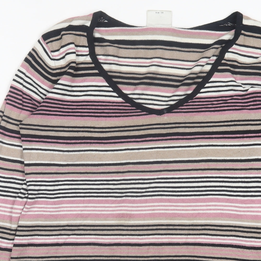 NEXT Womens Pink V-Neck Striped Viscose Pullover Jumper Size 10