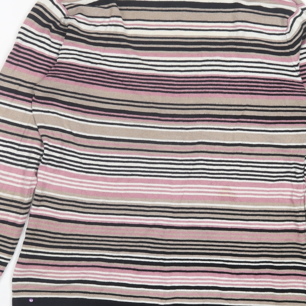 NEXT Womens Pink V-Neck Striped Viscose Pullover Jumper Size 10