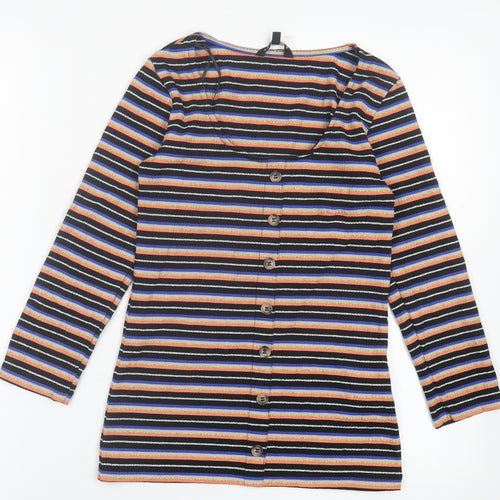 Peacocks Womens Orange Striped Polyester Basic T-Shirt Size 10 Crew Neck