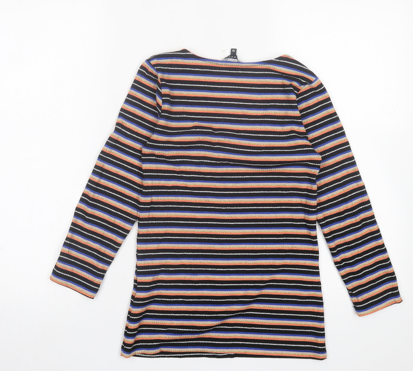 Peacocks Womens Orange Striped Polyester Basic T-Shirt Size 10 Crew Neck