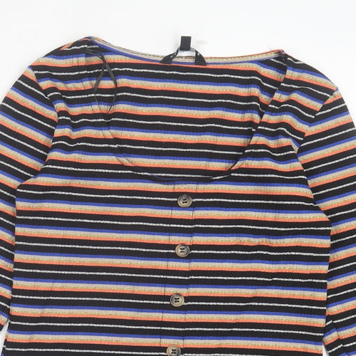 Peacocks Womens Orange Striped Polyester Basic T-Shirt Size 10 Crew Neck