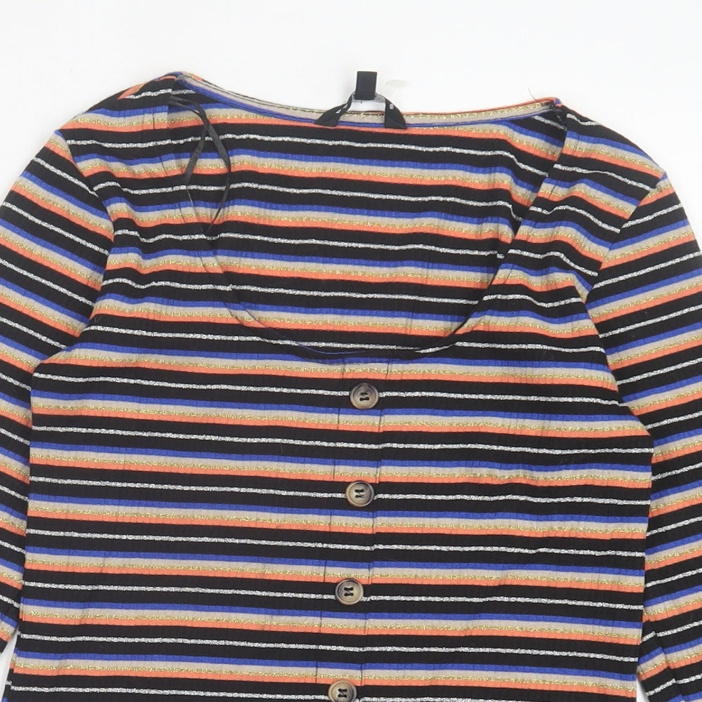 Peacocks Womens Orange Striped Polyester Basic T-Shirt Size 10 Crew Neck