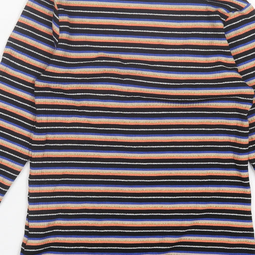Peacocks Womens Orange Striped Polyester Basic T-Shirt Size 10 Crew Neck