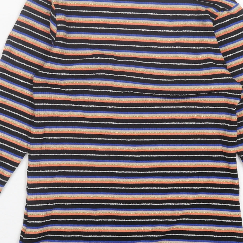 Peacocks Womens Orange Striped Polyester Basic T-Shirt Size 10 Crew Neck