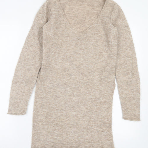 Mint Velvet Womens Brown  Nylon Jumper Dress  Size 8  V-Neck Pullover