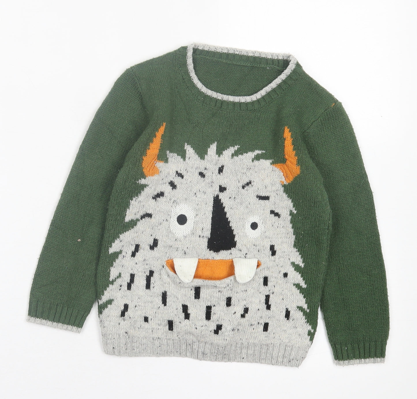 Nutmeg Boys Green Crew Neck  Acrylic Pullover Jumper Size 3-4 Years  Pullover