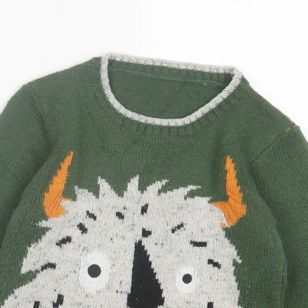 Nutmeg Boys Green Crew Neck  Acrylic Pullover Jumper Size 3-4 Years  Pullover