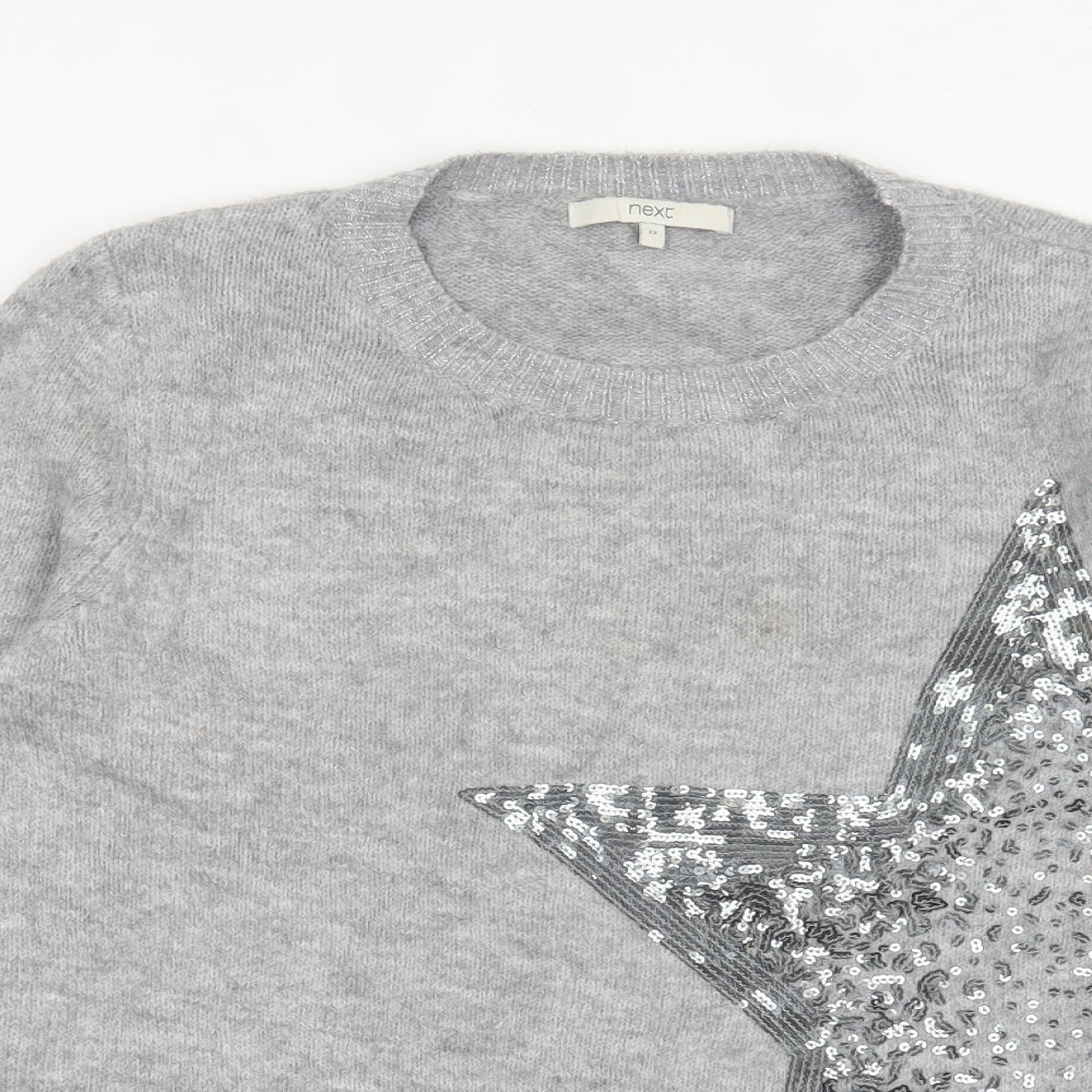 NEXT Womens Grey Crew Neck  Acrylic Pullover Jumper Size 12