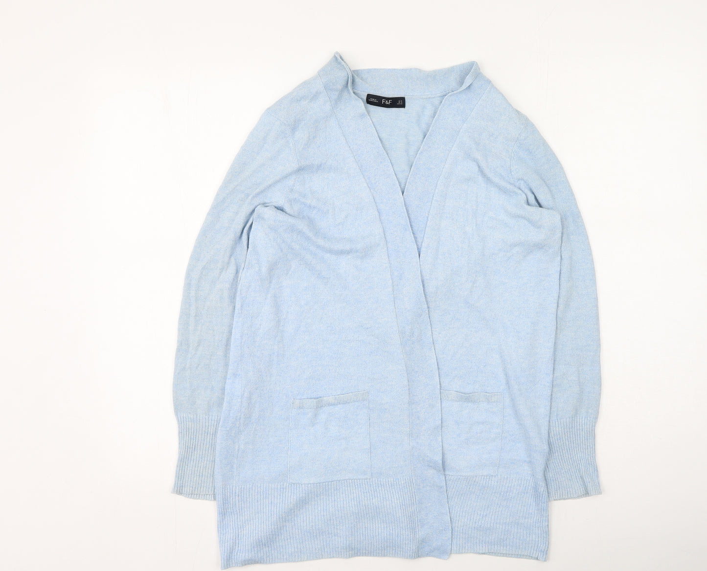 F&F Womens Blue V-Neck  Nylon Cardigan Jumper Size 12