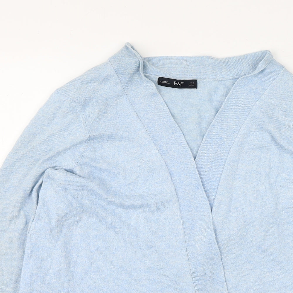 F&F Womens Blue V-Neck  Nylon Cardigan Jumper Size 12