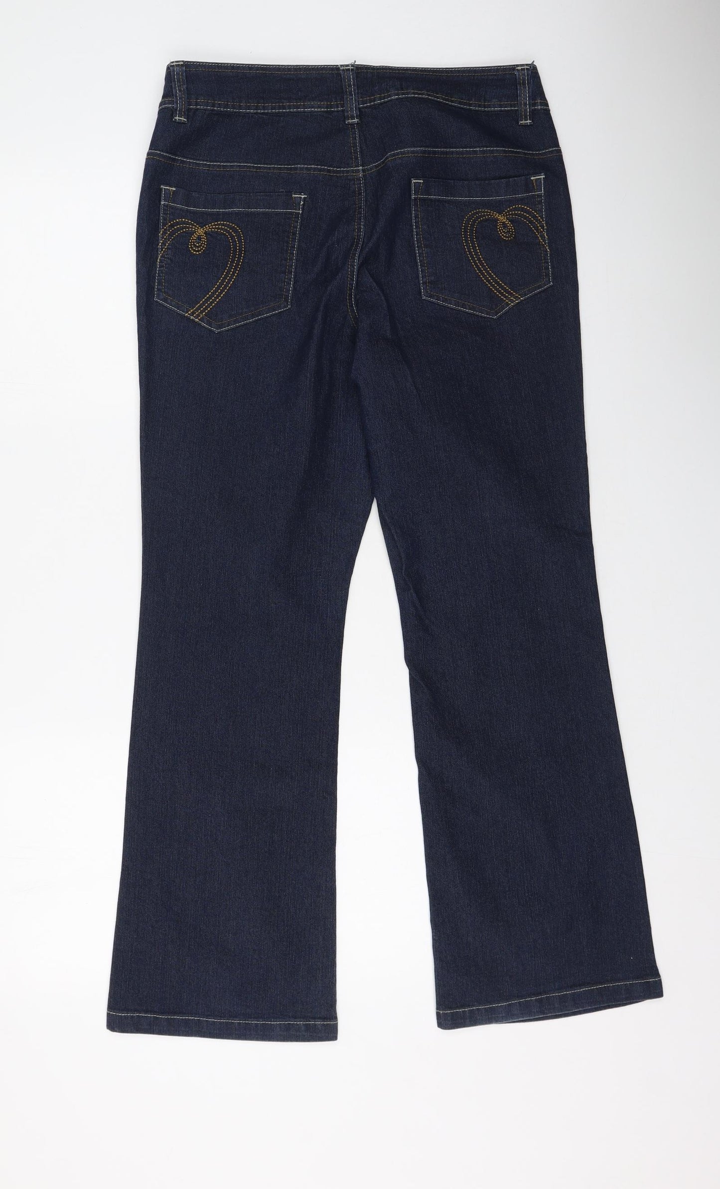 Preworn Womens Blue  Cotton Bootcut Jeans Size 14 L28.5 in Regular