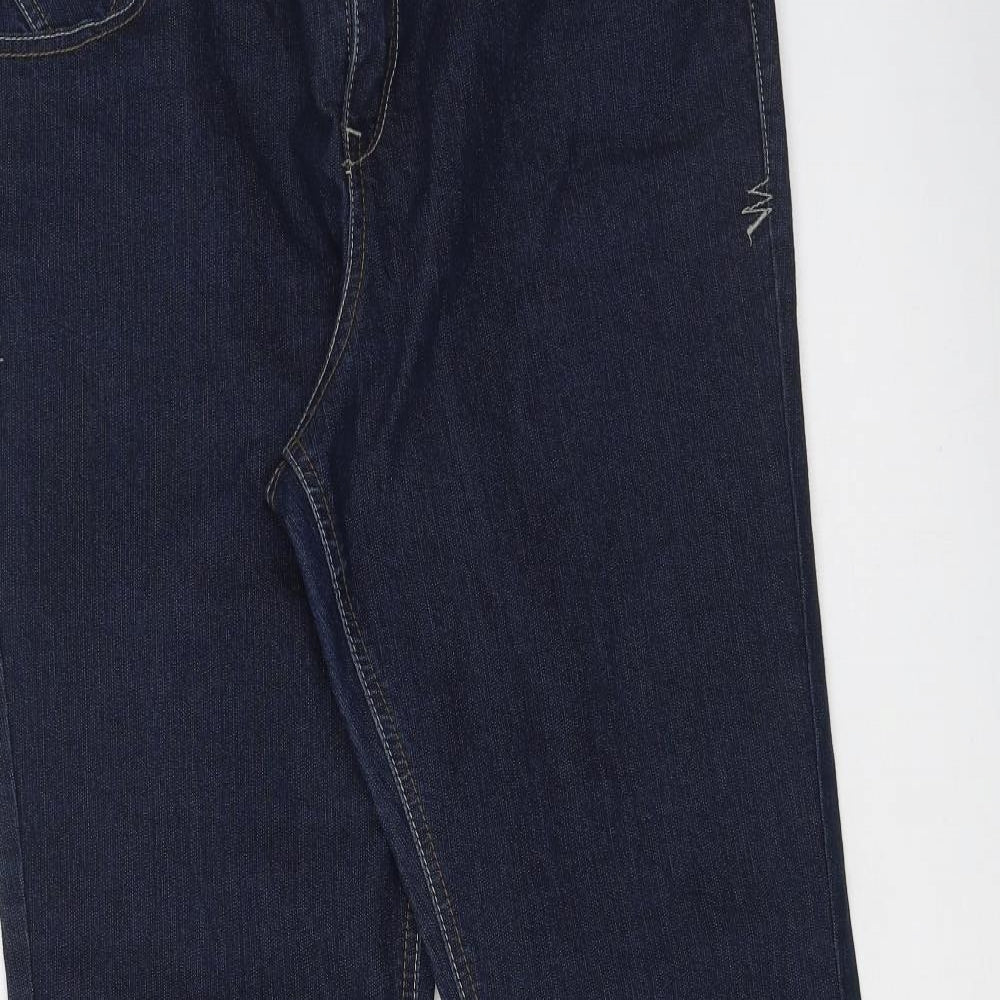 Preworn Womens Blue  Cotton Bootcut Jeans Size 14 L28.5 in Regular