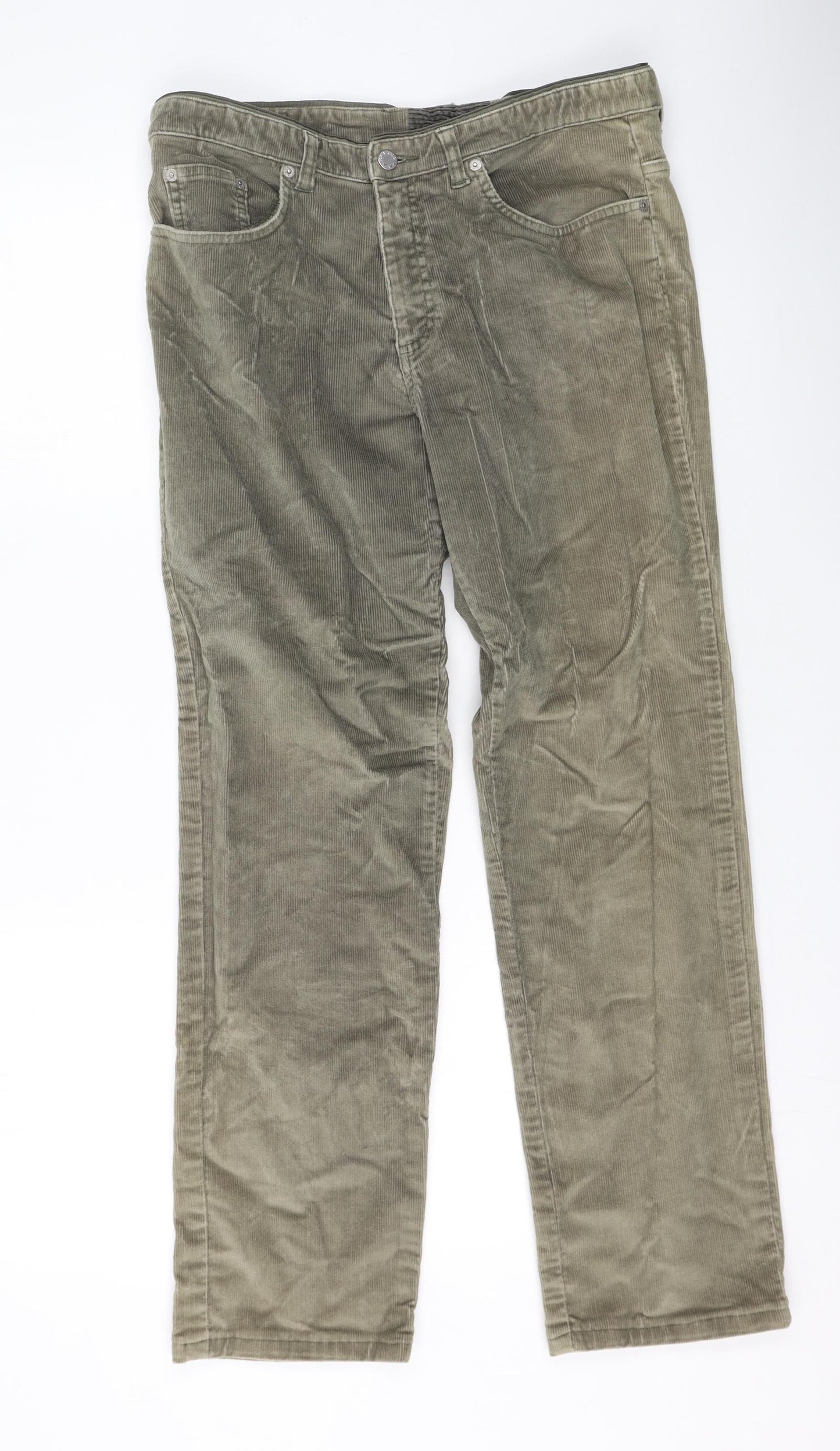 Marks and Spencer Womens Green  Cotton Trousers  Size 12 L30 in Regular