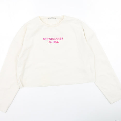 Zara Womens Ivory  Polyester Pullover Sweatshirt Size S