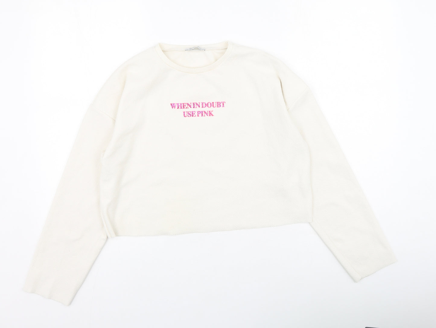 Zara Womens Ivory  Polyester Pullover Sweatshirt Size S