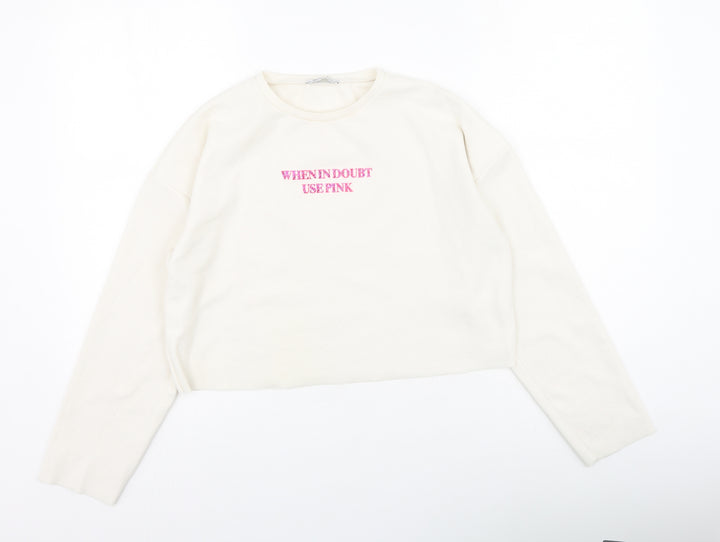 Zara Womens Ivory  Polyester Pullover Sweatshirt Size S