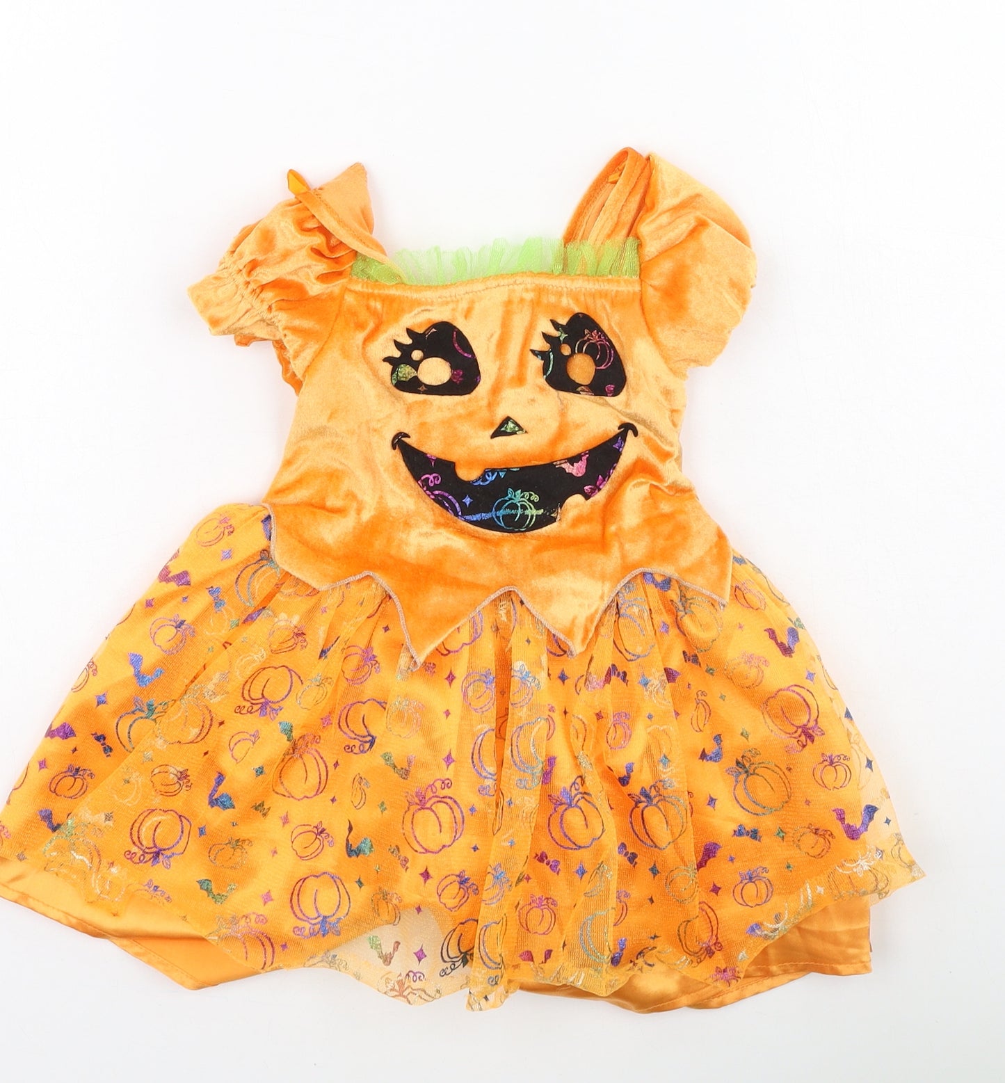 George  Girls Orange  Polyester Fit & Flare  Size 2 Years  Round Neck  - pumpkin