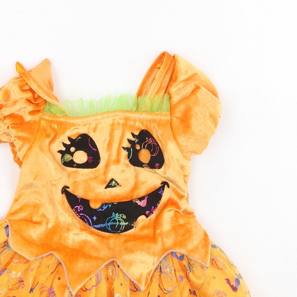 George  Girls Orange  Polyester Fit & Flare  Size 2 Years  Round Neck  - pumpkin
