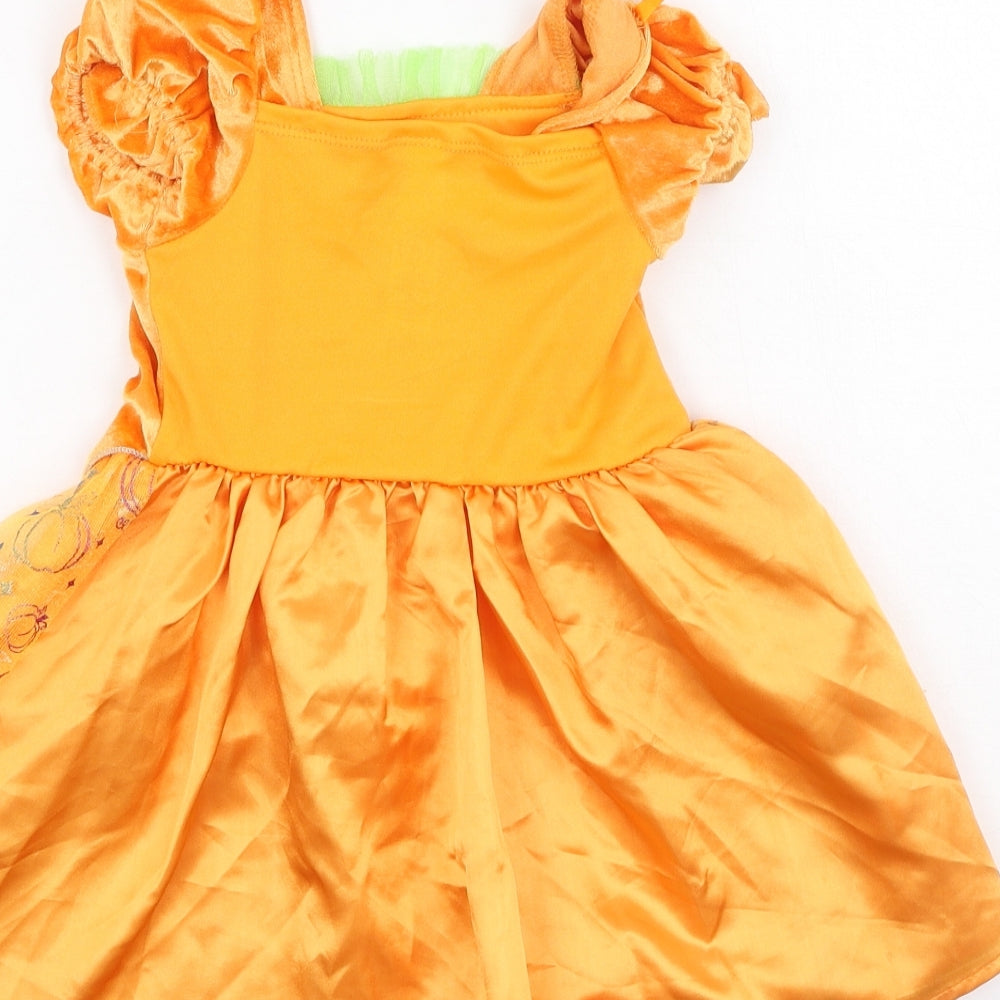 George  Girls Orange  Polyester Fit & Flare  Size 2 Years  Round Neck  - pumpkin