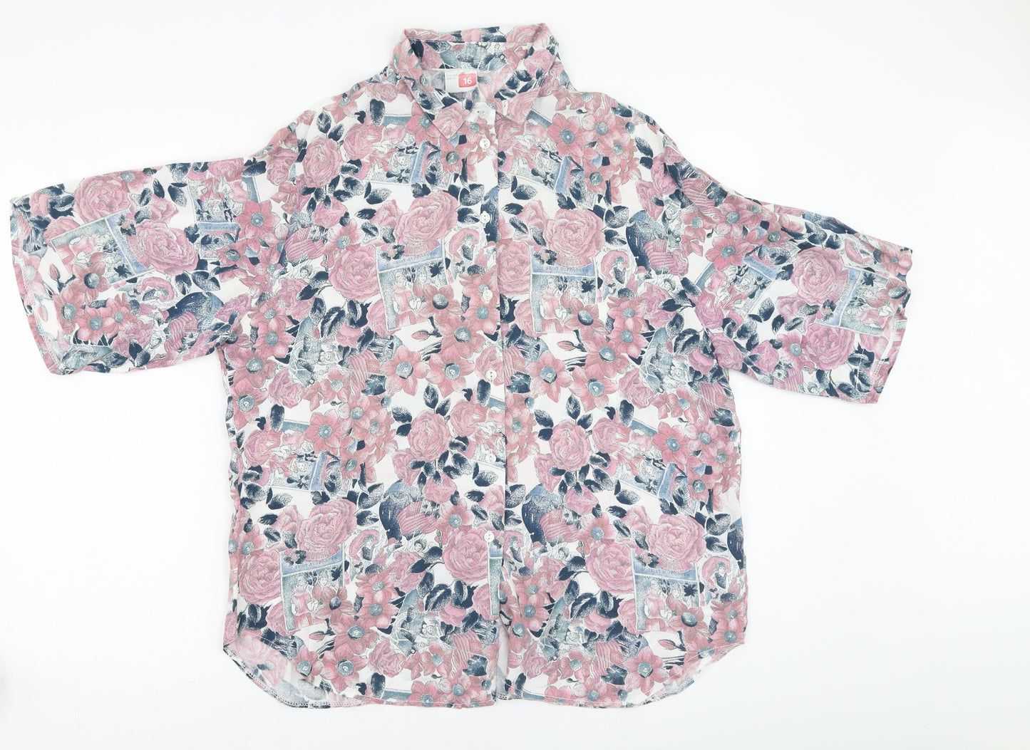 Preworn Womens Multicoloured Floral Viscose Basic Blouse Size 16 Collared