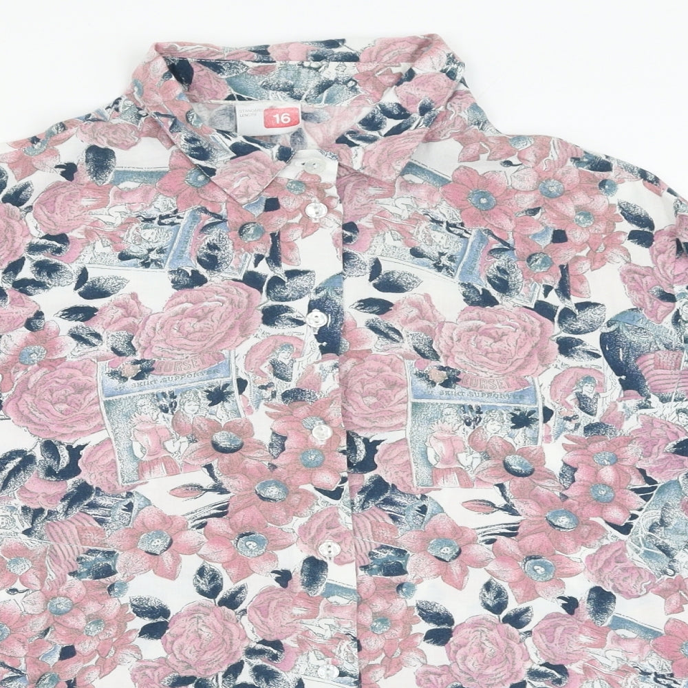 Preworn Womens Multicoloured Floral Viscose Basic Blouse Size 16 Collared