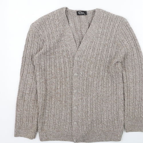 CHIC Womens Beige Round Neck  Acrylic Cardigan Jumper Size M