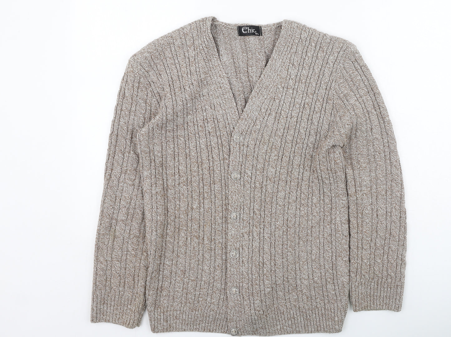 CHIC Womens Beige Round Neck  Acrylic Cardigan Jumper Size M