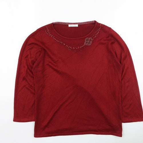 Berkertex Womens Red Round Neck  Acrylic Pullover Jumper Size 14