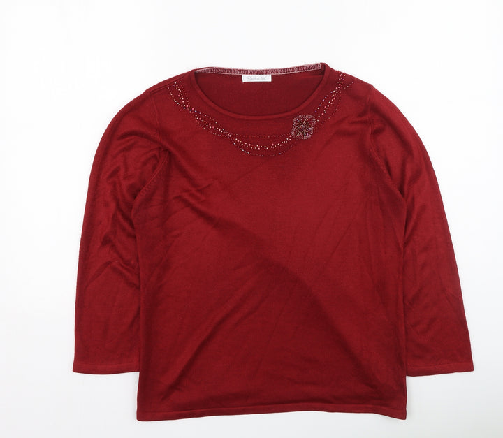 Berkertex Womens Red Round Neck  Acrylic Pullover Jumper Size 14