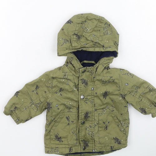 Preworn Boys Green   Basic Coat Coat Size 0-3 Months    - animals