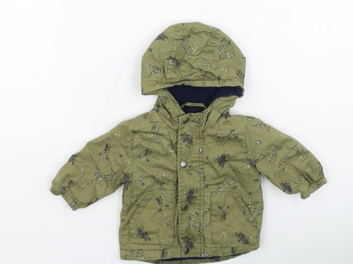 Preworn Boys Green   Basic Coat Coat Size 0-3 Months    - animals