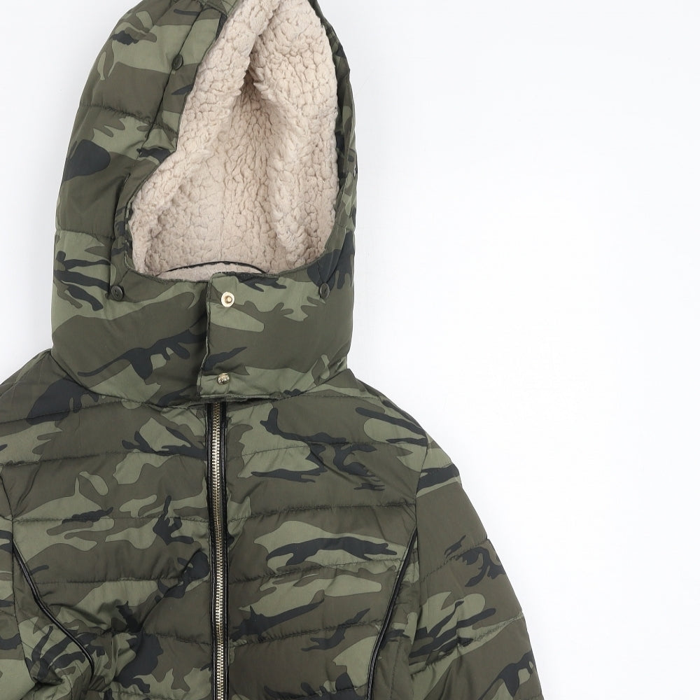 Preworn Womens Green Camouflage  Puffer Jacket Coat Size 10